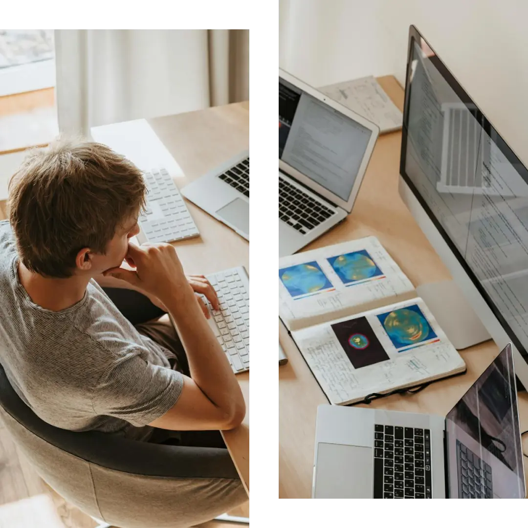 Person working on a laptop at a desk