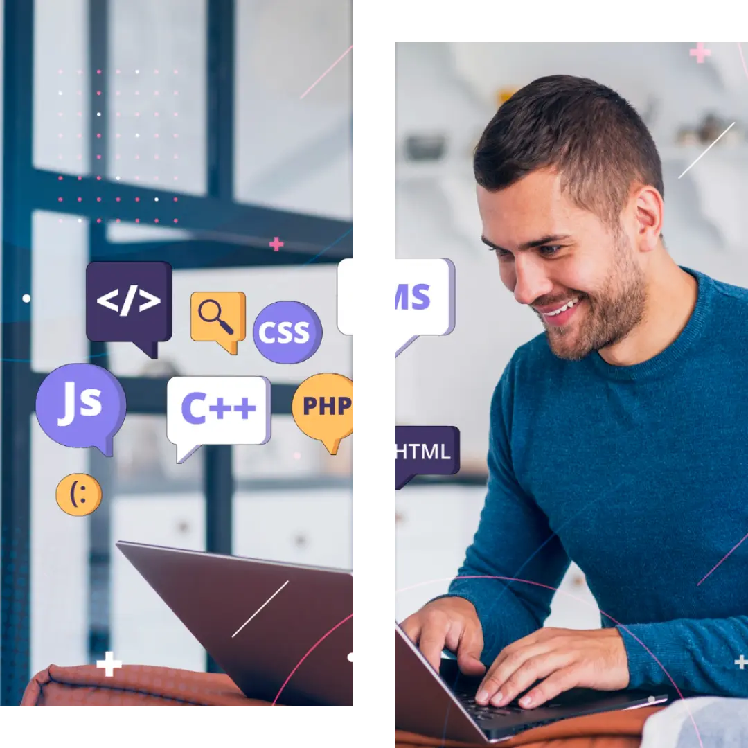 Computer, laptop, tablet, and mobile screens displaying a modern website design